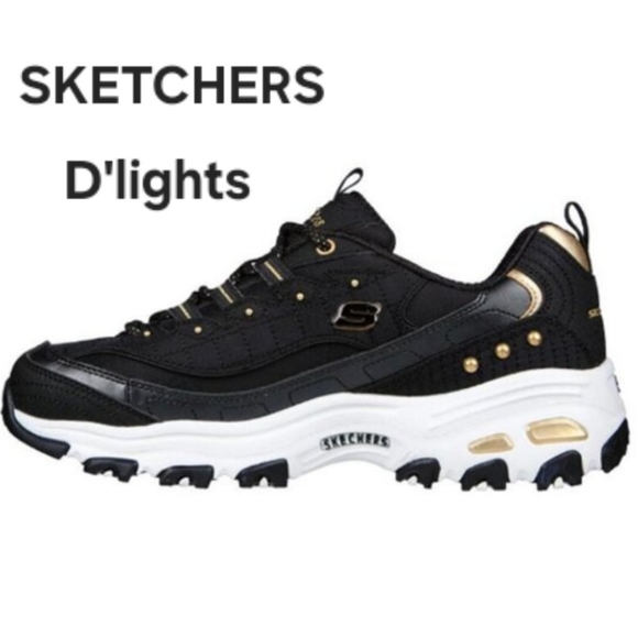 Sketchers D'lights in Black & Gold  Woman's Size 8.5 NWT! - Picture 1 of 14